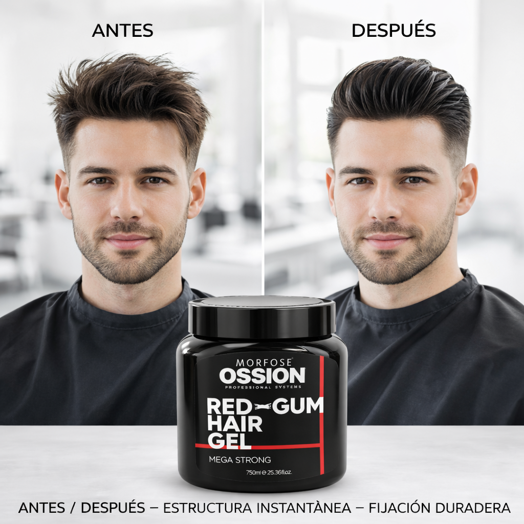 Morfose Ossion – Gel Capilar Red Gum Fijación Fuerte para Peinado Duradero 750ml / 300ml