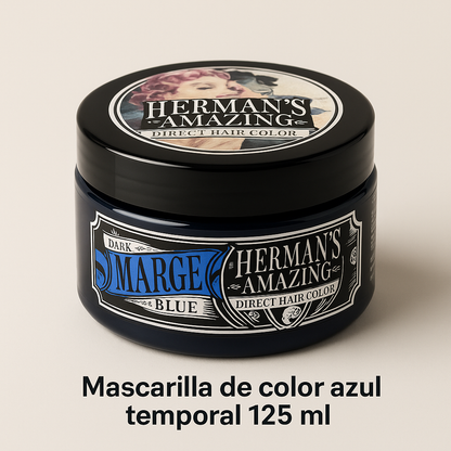 Herman’s Amazing – Mascarilla de color Marge Blue, tono azul temporal 125 ml