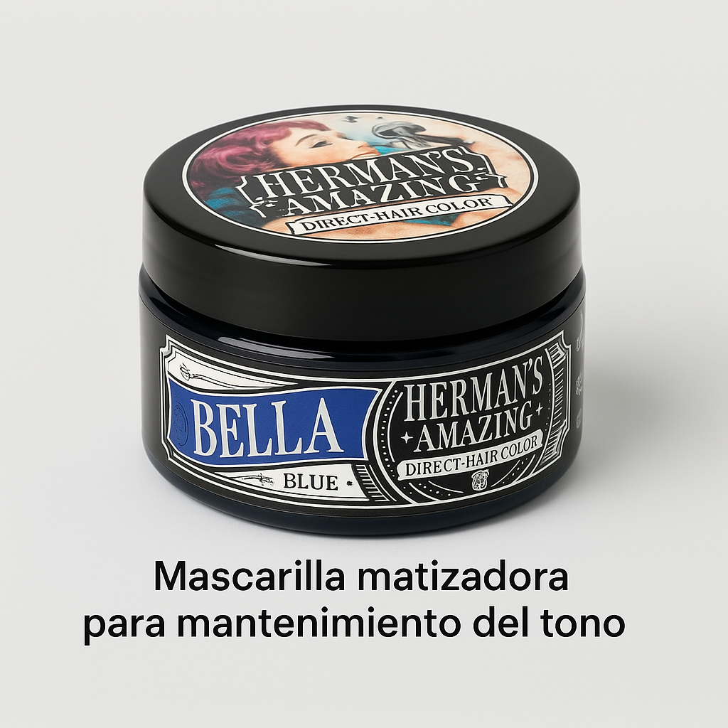 Herman’s Amazing – Mascarilla color Bella Blue, refresca e intensifica tonos fantasía, 125 ml