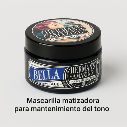 Herman’s Amazing – Mascarilla color Bella Blue, refresca e intensifica tonos fantasía, 125 ml